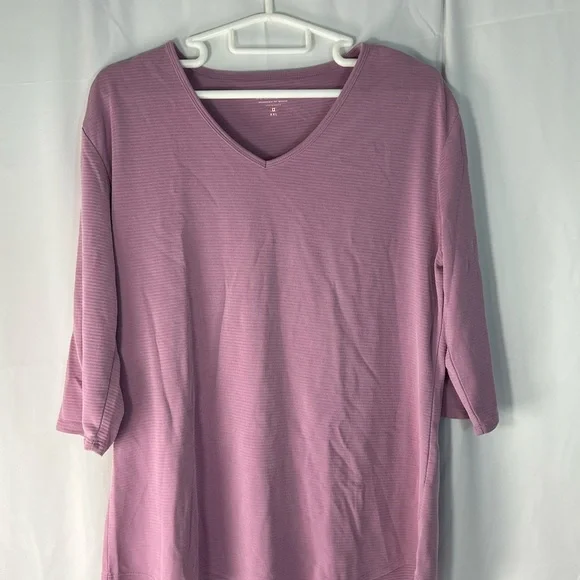 Elegant Mauve Long Sleeve V-Neck Top - Picture 5 of 13
